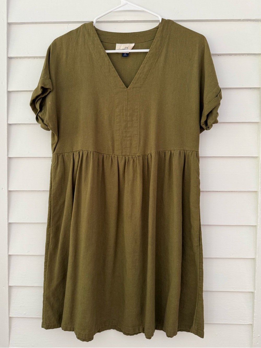 Universal Thread Olive Green V-Neck Babydoll Dress XS Short Sleeve Casual